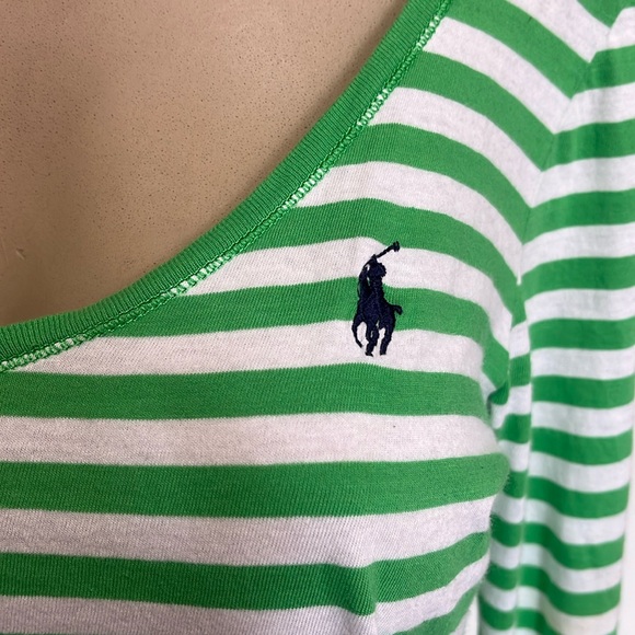 SOLD Ralph Lauren Preppy Striped V Neck Long Sleeve TShirt Sz M - Picture 2 of 5